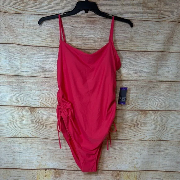 LOFT Pink Women's Shirred Side Tie
One-Piece Swimsuit Plus Size XXL - Picture 2 of 5